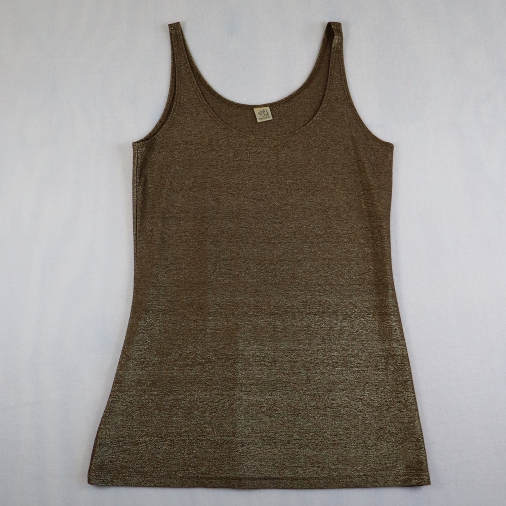 Vintage Y2K Only Hearts Tank Top Women's XS/S Gold Metallic Glitter 90s Scoop